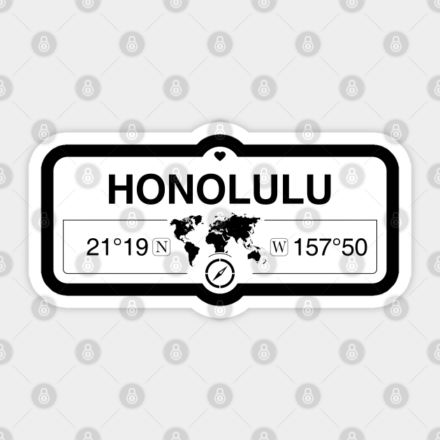 Honolulu Hawaii Map GPS Coordinates Artwork with Compass Honolulu